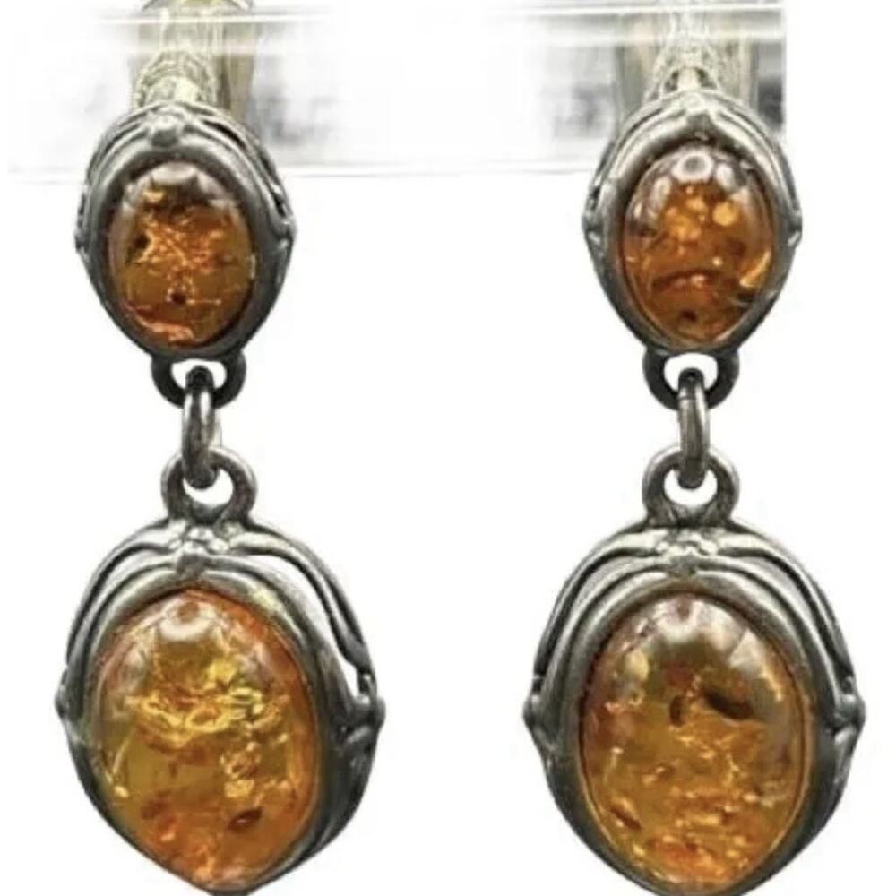 Baltic Amber Drop Earrings 925 Sterling Silver Honey Baltic Amber Earrings